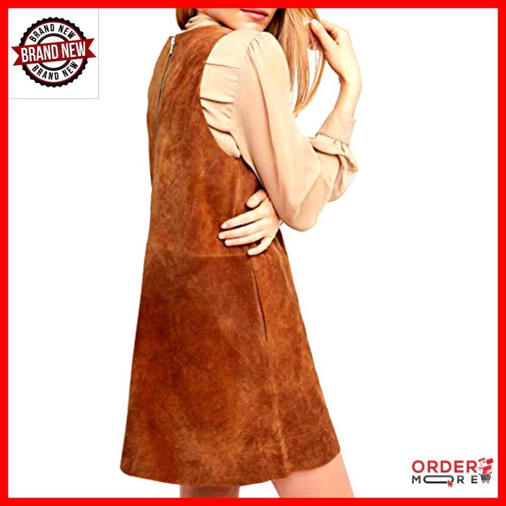 Faux Suede Sleeveless V-Neck Mini Dress with Pockets Casual Wear - Picture 2 of 6